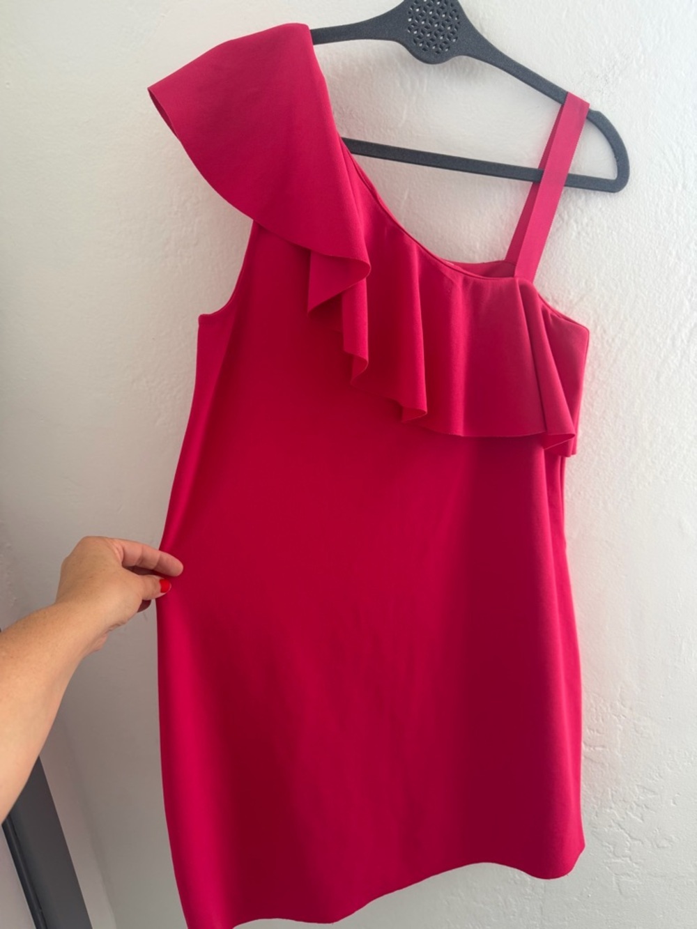 ZARA Fuchsia Large One Shoulder Ruffle Dress Bright Pink Asymmetrical - Picture 8 of 8